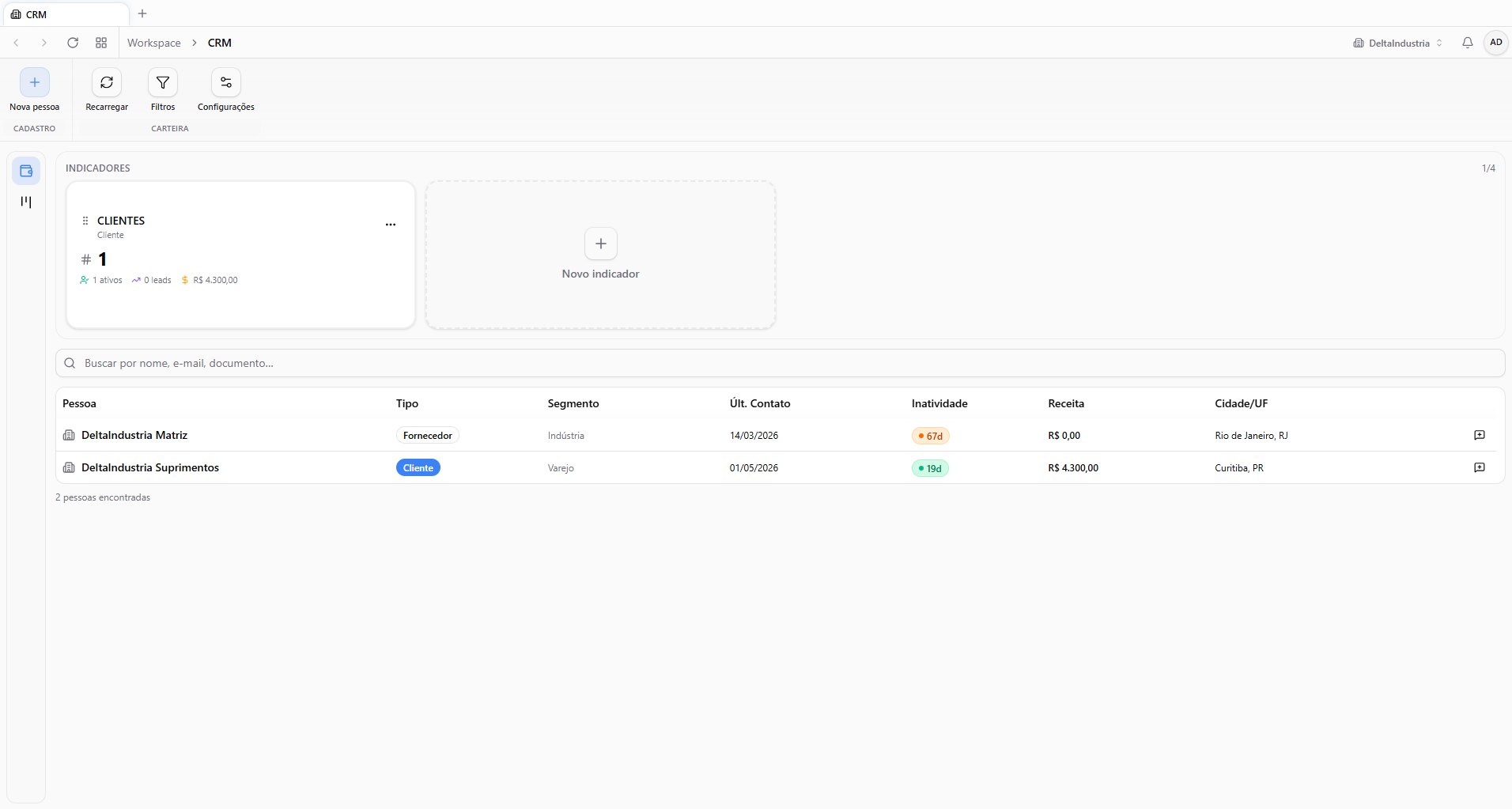 Tela do SISTEMA 123 com módulo CRM